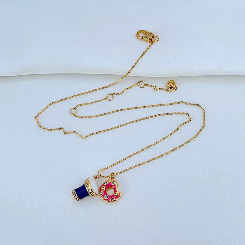 Kendra Scott Enamel Rhinestone Donut Coffee Cup Necklace